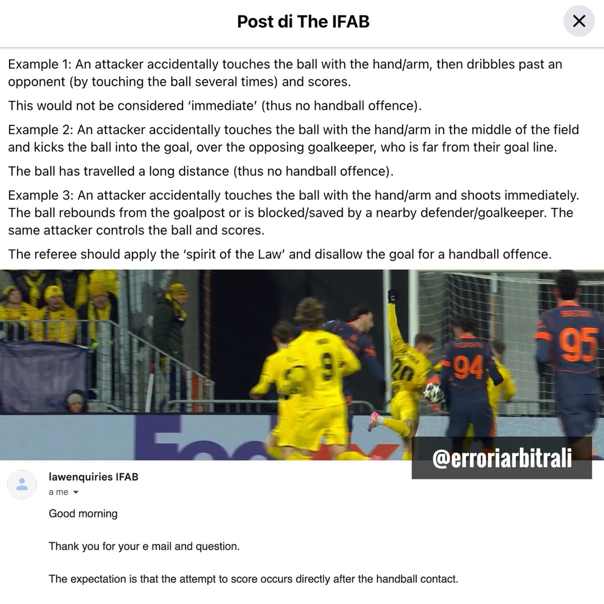 erroriarbitrali's tweet image. #BodoGlimtInter | 🖐️doppio tocco di mano in fase d'attacco sulla rete neroazzurra (📸 PrimeVideo):
- prima Carlos Augusto: chi viene coinvolto nella fase di attacco ma non segna direttamente la rete è soggetto alle normali regole di punibilità (come se fosse un difensore in area