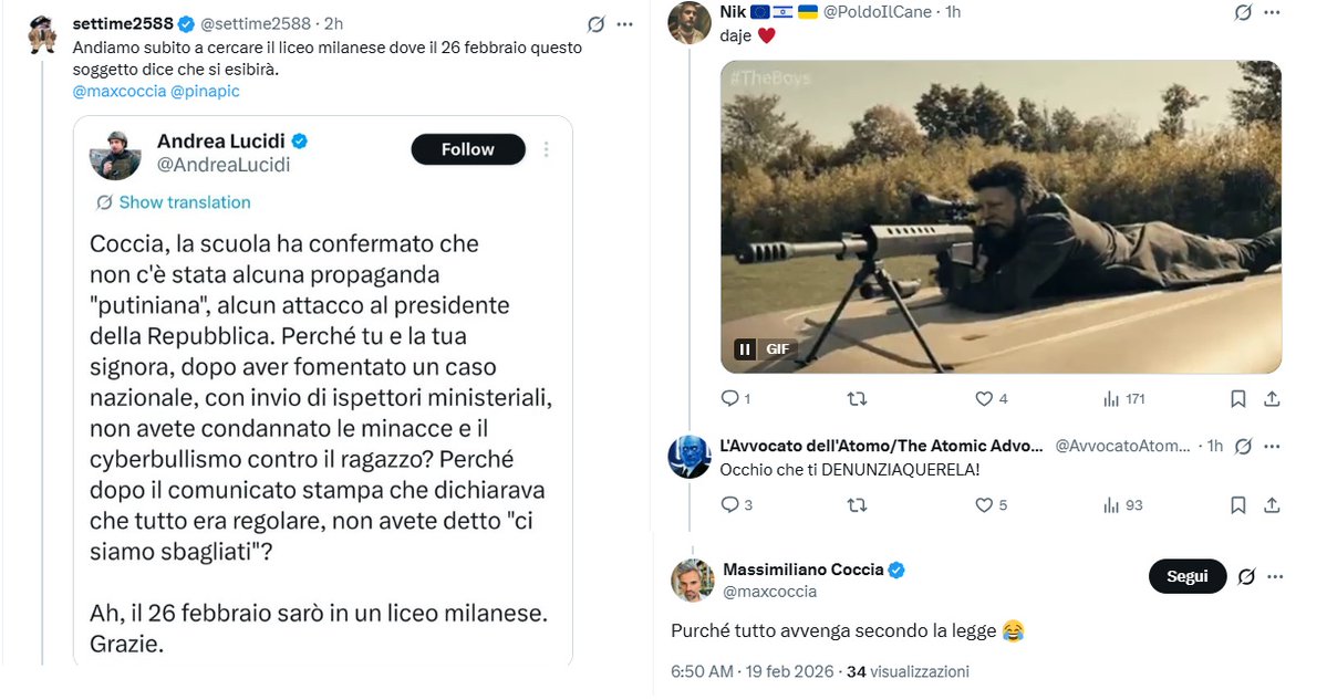 Ride, lui. 
Dopotutto a chi non farebbe ridere il dispositivo intimidatorio messo in atto contro chi osa far parlare chi ha una posizione diversa dalla loro? Non vi fa ridere alludere a sparargli?