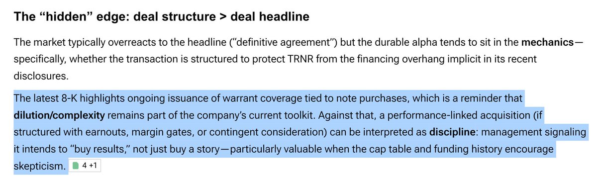 Alphanalyst's tweet image. $TRNR: Financing moves set stage for scaled growth, not just deals.

Latest SEC filings show Interactive Strength boosting liquidity via $558K in incremental warrant exercises, extending note maturities into 2027. The performance-linked acquisition reportedly lifts 2026 revenue