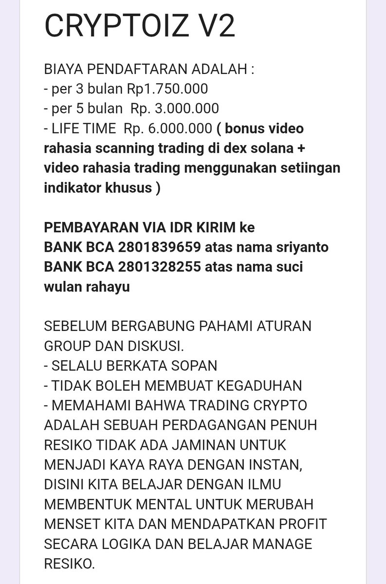<a href="/cryptoiz_IDN/">Cryptoiz Research 🇮🇩🇮🇩</a> — VIP LUCU= VIP TRADING DEX SOLANA😂😂

— VIP TAPI TIDAK ADA JAMINAN PROFIT. LALU BELI VIP BUAT APA? SEDEKAH? NGAKAK

— BIAYA PENDAFTARAN GA KEMAHALAN TUH? RAHASIA SCANNING DEX? APATUH RAHASIANYA? ISINYA PALING CUMAN ANALISA WALET, BUBLEMAPS, BUNDLE😂😂 

— MINIMAL VIP MEME ITU