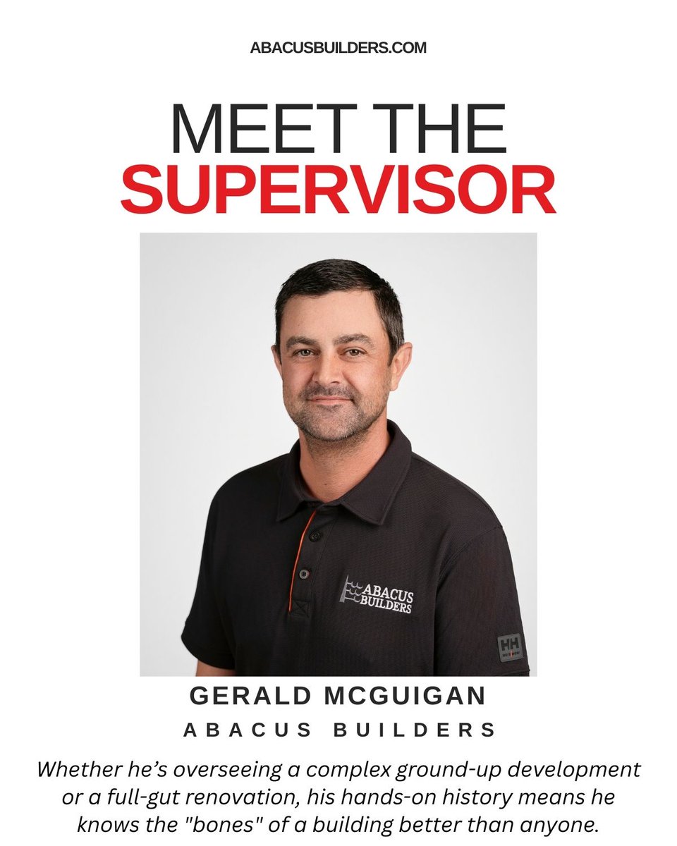 Great builds don't just happen on paper; they happen in the dirt. 🏗️

Meet Gerald McGuigan, our Lead Field Project Manager. With 15+ years at Abacus, he started as a carpentry assistant and now executes our most complex Boston builds with surgical precision. ☘️🧱