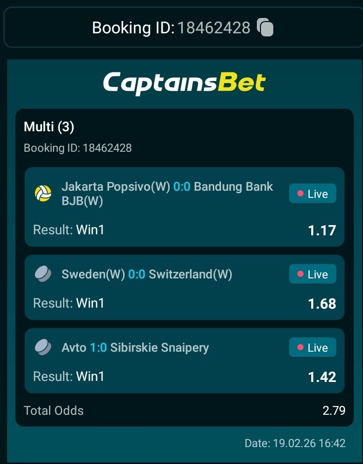 🚨#CAPTAINSBET Live Bet Alert. 

Booking code : 18462428

Visit site via Link: captainspartners.com/s/5ICq�
Promo: GAMBLER

#Paripesa #Helabet #1XBET #DBbet #SportyBet #Afropari #Fansport #Sportpesa #Captainsbet #SecretBet