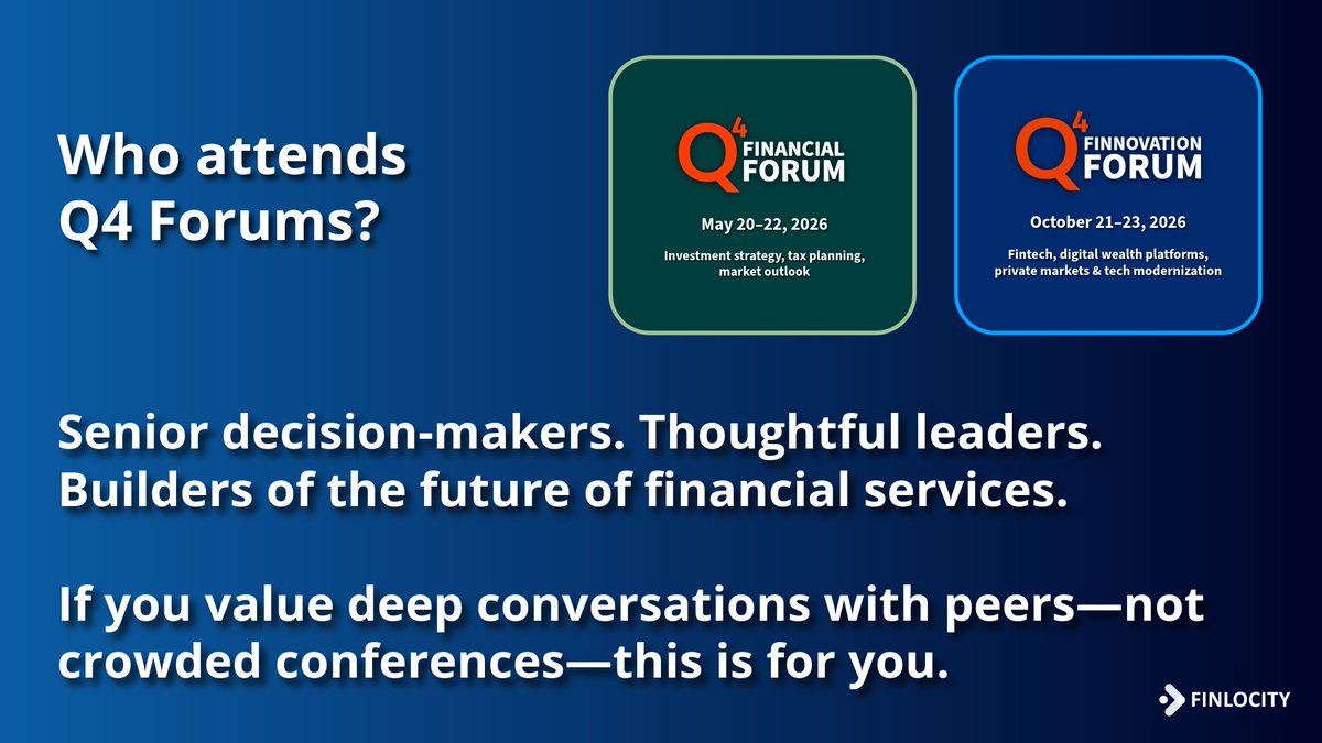 Who attends Finlocity Q4 Forums?

#RIAs #AssetManagers #FinTech #BrokerDealers #Advisors #Banks #BankTrusts #FamilyOffices #Q4Forums #WealthManagement