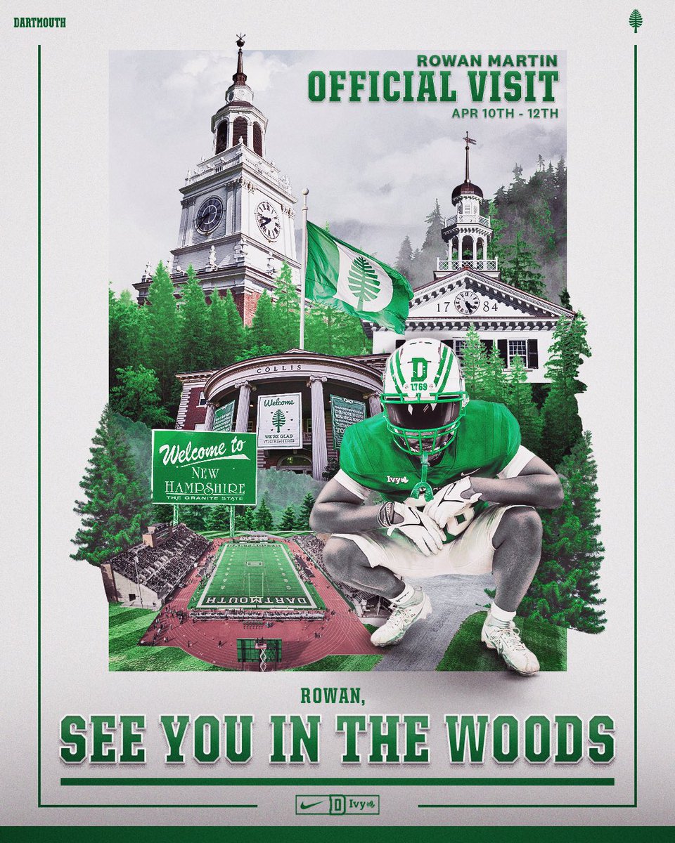 Fired up to take my first Official Visit to <a href="/DartmouthFTBL/">Dartmouth Football</a> !! #TheWoods🌲 

<a href="/Coach_McCorkle/">Sammy McCorkle</a> <a href="/CoachBracken/">Kevin Bracken</a> <a href="/coachirishodea/">Danny O'Dea</a> <a href="/CoachBeaton1/">Tommy Beaton</a> <a href="/CoachLeigh2/">Jayson Leigh</a> <a href="/cdgridironacad/">Casey DeAndrade- CD Gridiron Academy</a> <a href="/NE6FB_Recruits/">NE-Recruits</a>