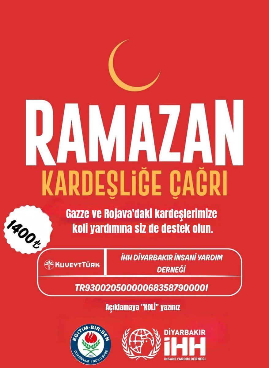 Paylaşmanın bereketiyle yaraları sarmak, yokluğun yükünü bir nebze hafifletmek için mazlum coğrafyalardaki kardeşlerimiz adına başlattığımız yardım kampanyasına katkılarınızı bekliyoruz.

NOT: Yardım kolisini kendiniz oluşturup doğrudan sendika binamıza da ulaştırabilirsiniz..