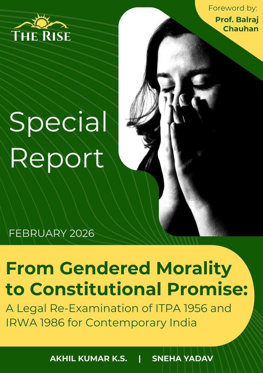 TheRise_co_in's tweet photo. India’s constitutional and legal landscape is replete with provisions for gender justice. Of these, the decades-old legal architecture on trafficking and gender representation in media are especially getting challenged with the evolving societal aspirations, jurisprudential principles, and technological advancements. Re-examining these laws to align them with contemporary realities, thus, becomes vital. This report undertakes a comprehensive legal analysis of the anti-trafficking and gender representation architecture under Indian law, with a primary focus on the Immoral Traffic (Prevention) Act, 1956 (ITPA) and the Indecent Representation of Women (Prohibition) Act, 1986 (IRWA). Anchored in constitutional principles of equality, dignity, autonomy, and freedom from exploitation, the study evaluates whether India’s statutory and institutional responses adequately address the gendered and intersectional realities of trafficking and representation in contemporary society. 

Kudos to our TRIP intern, Akhil Kumar K.S. for exploring the issue in-depth. We are deeply grateful to Prof. Balraj Chauhan, founder Vice-Chancellor of the Dharmashastra National Law University, Jabalpur, and former Vice Chancellor of Dr. Ram Manohar Lohia National Law University, Lucknow, and National Law Institute University, Bhopal  for his foreword.

Find the full report at https://t.co/v5kp0mrcAB 

#ITPA1956 #IRWA1986 #trafficking #JudicialAnalysis #ConstitutionalGuarantees #RegulatoryGaps #GenderInclusive #DigitalRegulation #BNS #survivorprotection #CEDAW #PalermoProtocol #NCRB #LowConviction