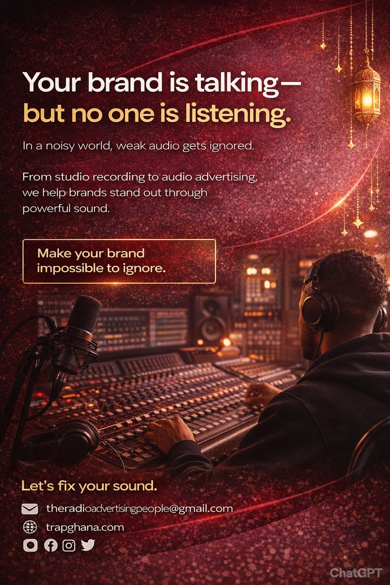 Your message deserves clarity, reach, and impact, #TRAP helps you turn noise into sound that truly connects.

📩 theradioadvertisingpeople@gmail.com
🌐 trapghana.com
#ThinkRadio #ThinkTRAP #AudioAdvertising