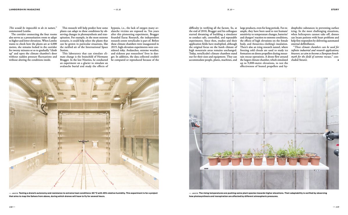 schirragiraldi's tweet photo. the art on TXC – TerraXCube @terraxcube of @euracresearch on Lamborghini Magazine issue 35 @lamborghini

EXTREME MEASURES. The most extreme climates are reproduced in a lab in Bolzano to investigate the effects on nature and equipment. https://t.co/KwTRrxxFHU
