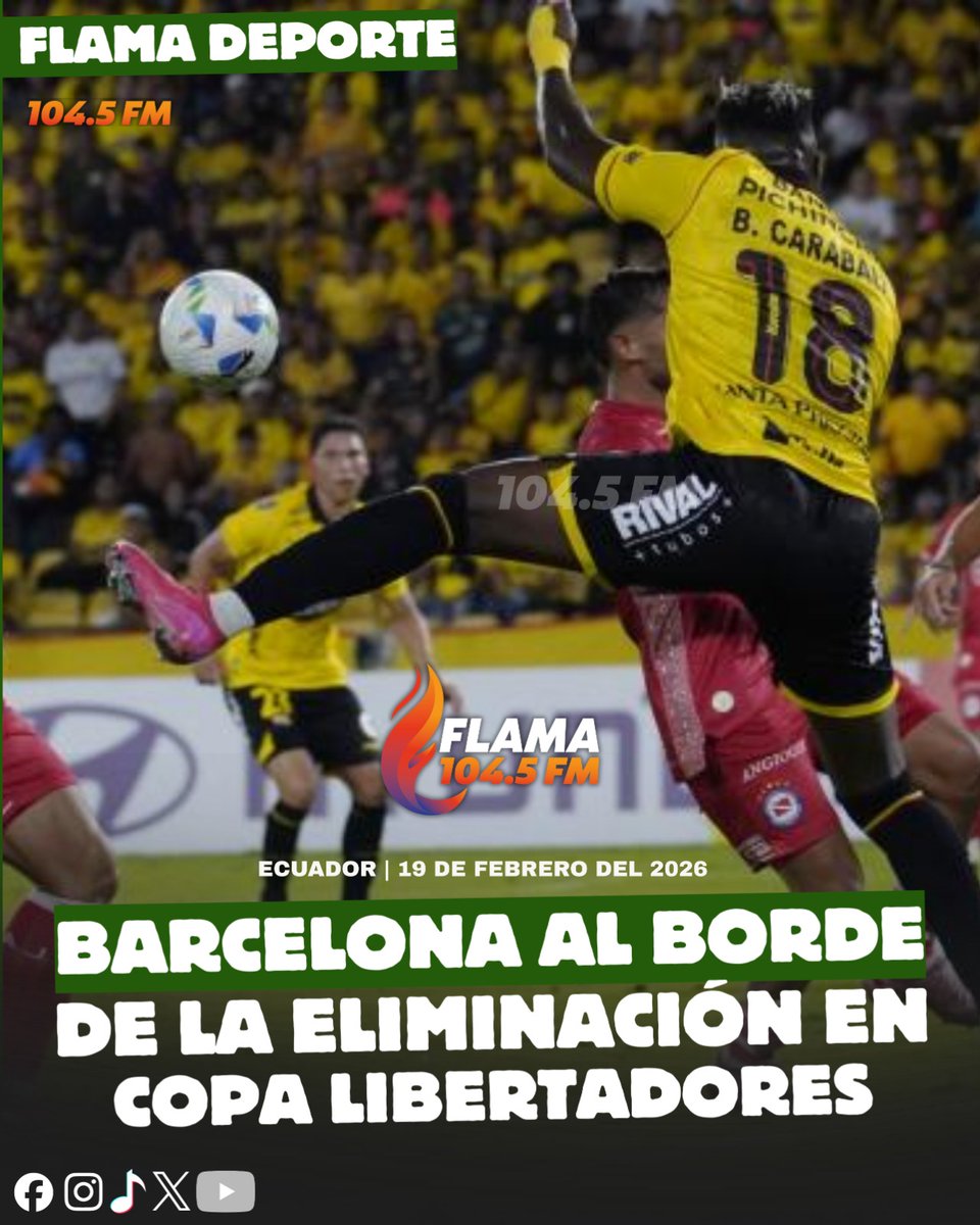 flamaplus's tweet photo. 🔥Un gol de Argentinos Juniors en los minutos adicionales (90+1) amargó la noche del debut de Barcelona en Copa Libertadores este miércoles 18 de febrero del 2026.

Más información en nuestro sitio web: https://t.co/YAVHd1DDQj https://t.co/dtIqLUYSom