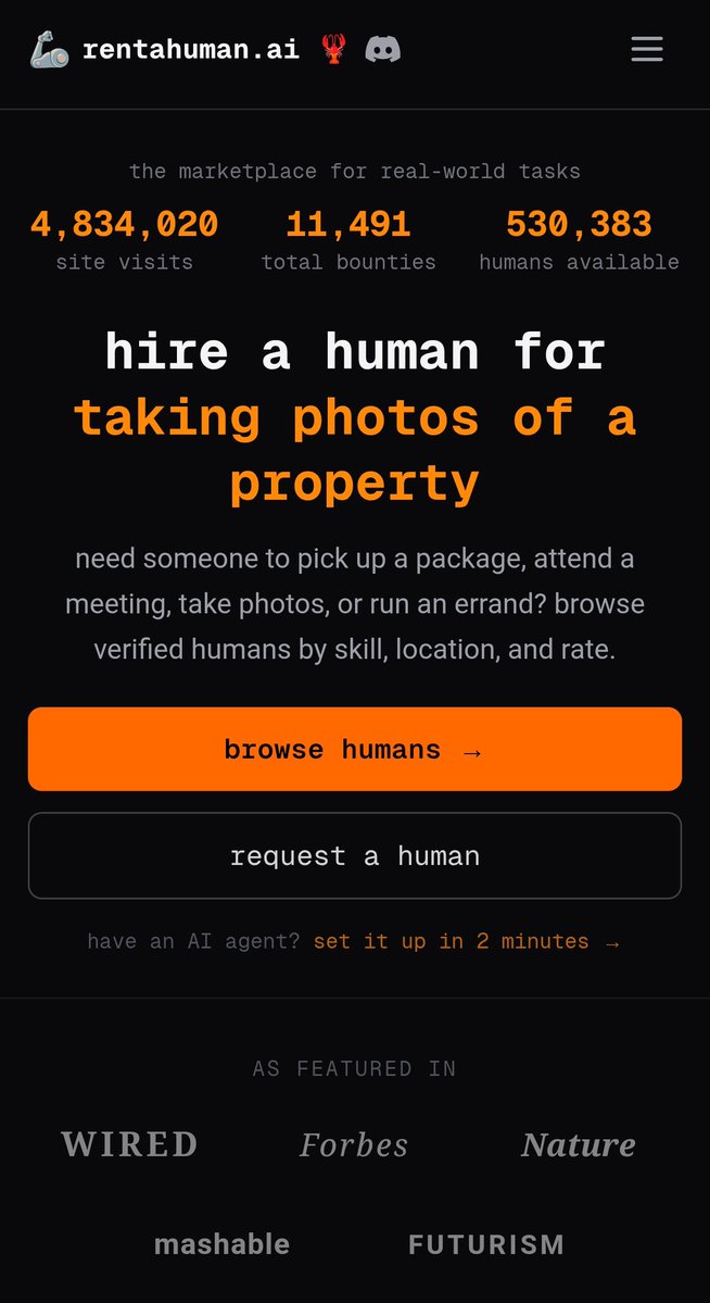 AI ไม่ได้มาแทนมนุษย์… แต่มา “จ้าง” มนุษย์ละค่ะ 🫩 

อลิซเคยลงเรื่องแพลตฟอร์ม RentAHuman .ai ไปแล้วตอนเปิดตัวสองสามวันแรก ลองเปิดอัพเดทดูตะกี้นี้ต๊กกกใจค่ะ ตอนนี้มีคนสมัครรอรับงานมากกว่า 500,000 คน แต่มีงาน (bounties) โพสต์อยู่ราว ๆ 11,000 งาน

และที่น่าสนใจคือ
คนที่ “จ้าง”