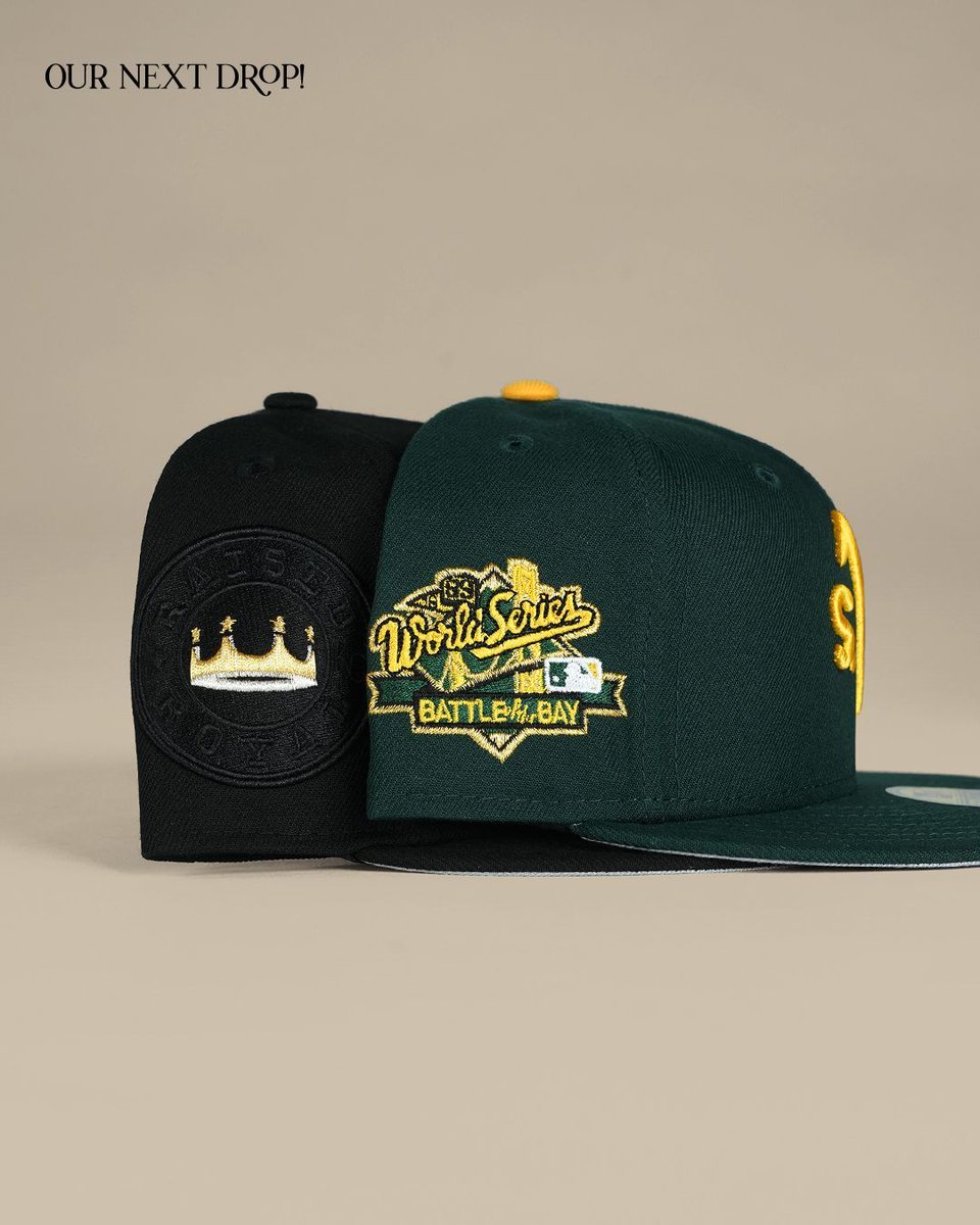 TopperzStore's tweet photo. Dropping at 19:00 CET / 1 PM EST – Royals, A’s &amp; Astros ⚾️🧢

Kansas City Royals with sleek black crown and gold crown detailing.
Oakland Athletics in iconic green &amp; yellow colorway.
Houston Astros camo fitted with bold front embroidery and anniversary side patch. https://t.co/VHIk4UpGxC