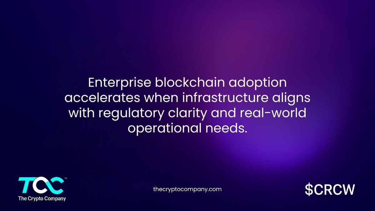 Enterprise blockchain adoption accelerates when infrastructure aligns with regulatory clarity and real-world operational needs. 

#Blockchain #DigitalAssets $CRCW