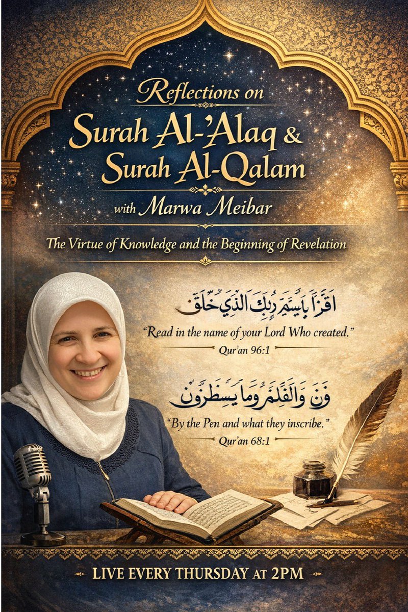 📖✨ On Imaan One Today ✨📖

Reflecting on Surah Al-Alaq &amp; Surah Al-Qalam
with Marwa Meibar
⏰ 2–3PM | 📻 Live on Imaan One

A moment to pause, reflect, and reconnect 🤍