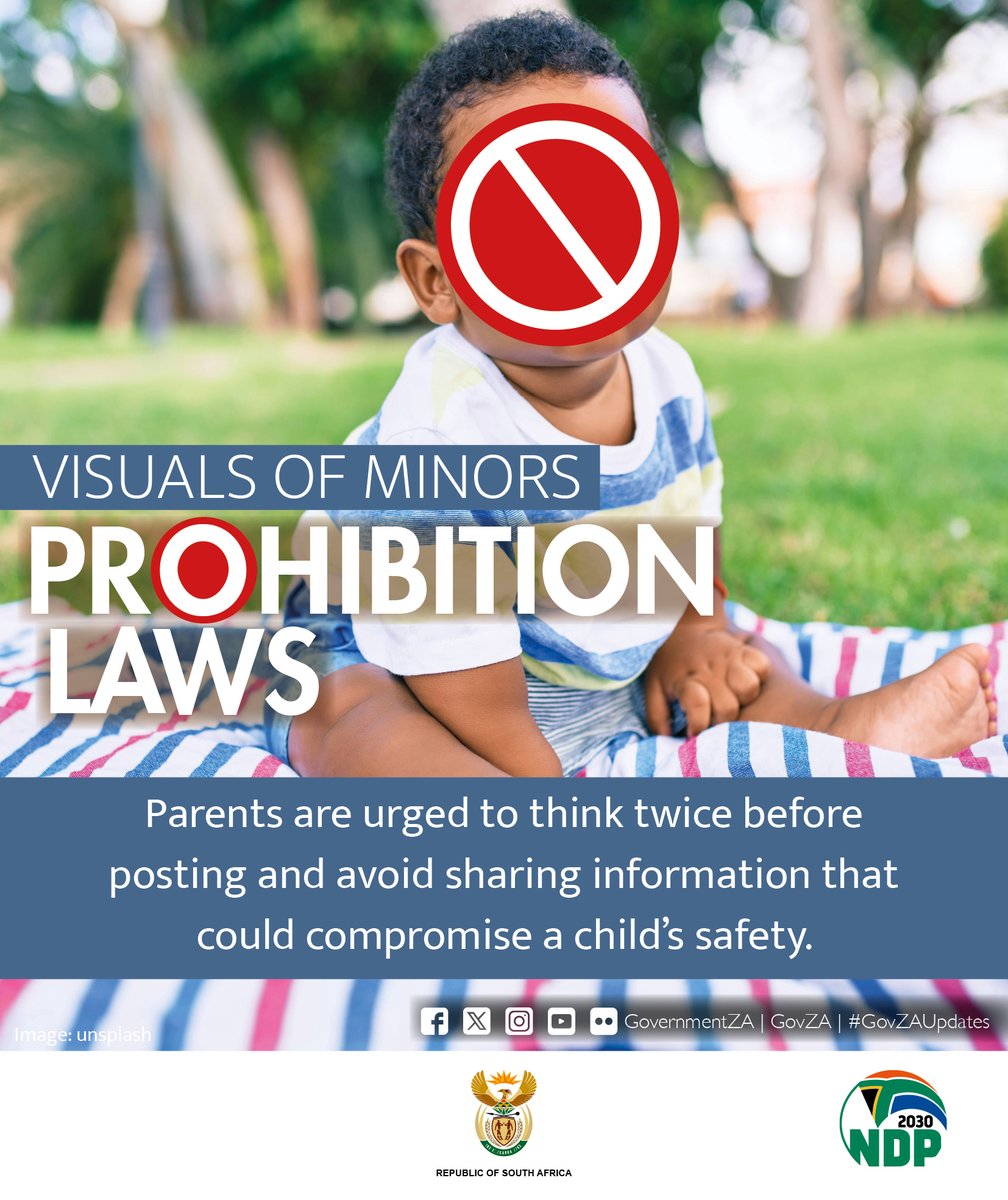 GovernmentZA's tweet image. ⚠️ Caution 

Parents are urged to think twice before posting and avoid sharing information that could compromise a child’s safety. 

#ChildSafety  #GovZAUpdates