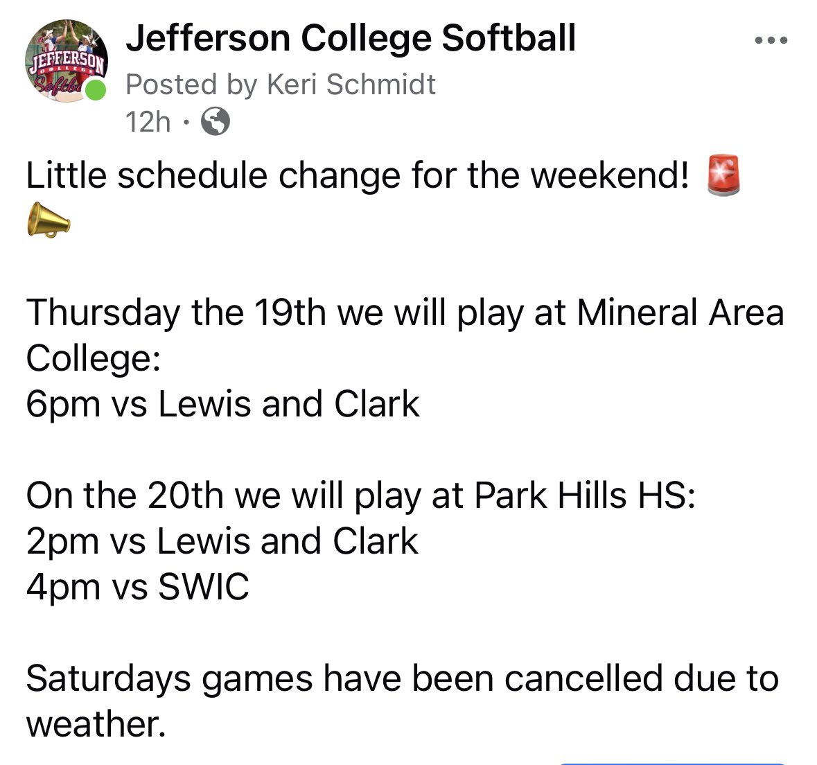Schedule update for the weekend!!!!