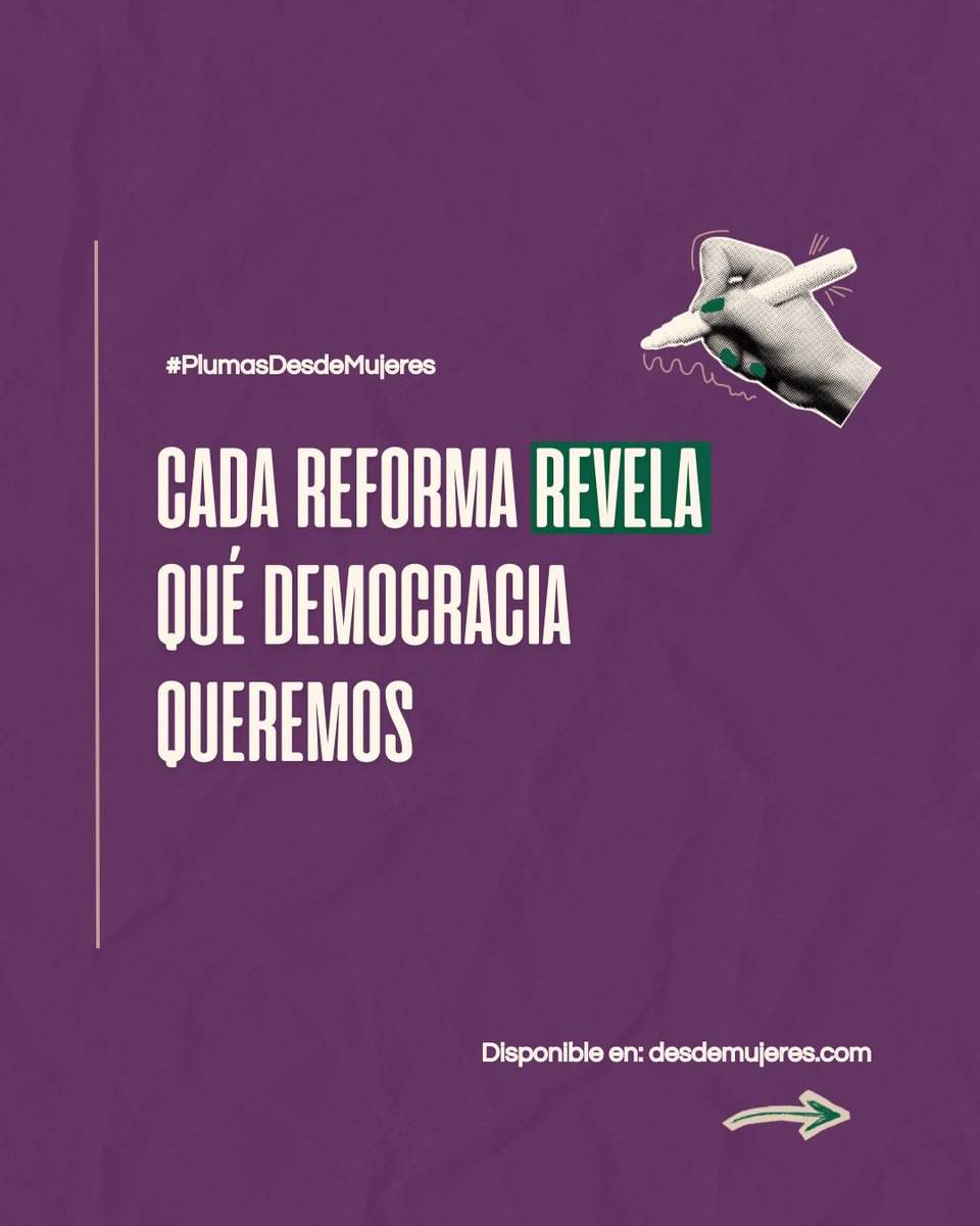 Hoy en #PlumasDesdeMujeres estrenamos nueva imagen, 
<a href="/NubisV/">Nubia Peña</a> escribe sobre la reforma electoral rumbo al #8M

👉🏼 desdemujeres.mx/2026/02/19/8-d…