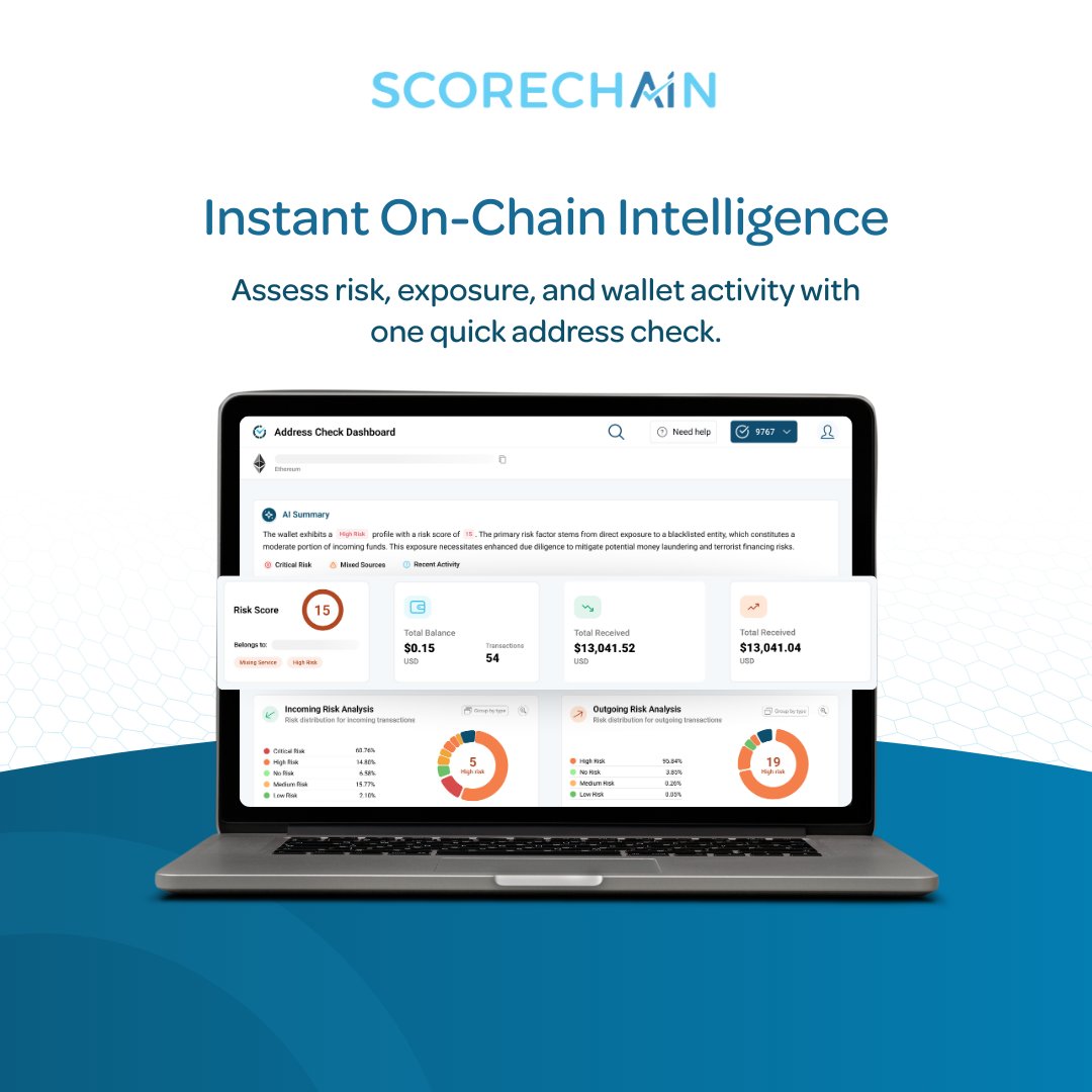 scorechain's tweet photo. Trusted by banks, fintechs, VASPs and digital asset firms, Scorechain helps compliance teams monitor crypto transactions, detect risk exposure, investigate wallets and meet AML obligations with transparent blockchain analytics built for regulated markets.