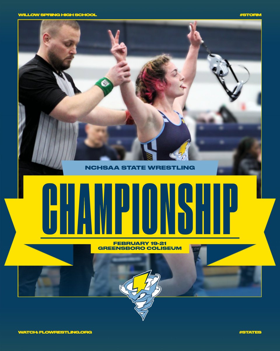 WS_Storm_Wrestl's tweet photo. Greensboro bound!  Wish our 3 state qualifiers luck at the NCHSAA State Championships this weekend!  
120: Hannah Carty
138: Kynzee Roberts
285: Marcos Tolentino Castro
#STORM #STATES https://t.co/ZEE9e3BGrX