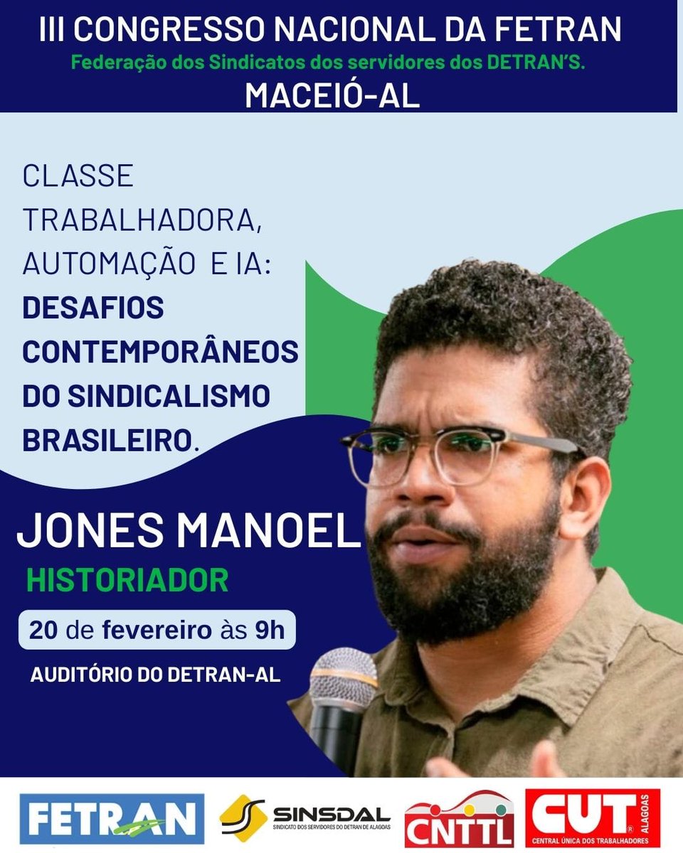 Amanhã estaremos em Maceió contribuindo com o Congresso Nacional da Fetran, dialogando sobre novas tecnologias, emprego, economia e os desafios para reconstruir o sindicalismo no Brasil. Espero vocês!