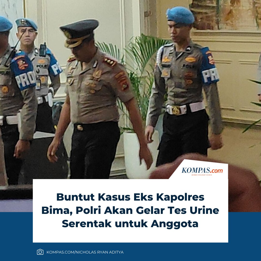 Polri akan menggelar pemeriksaan urine secara serentak di seluruh jajaran sebagai tindak lanjut atas maraknya kasus penyalahgunaan narkotika yang melibatkan oknum anggota, khususnya kasus eks Kapolres Bima Kota, AKBP Didik Putra Kuncoro. 

Kebijakan itu disampaikan Kepala Biro