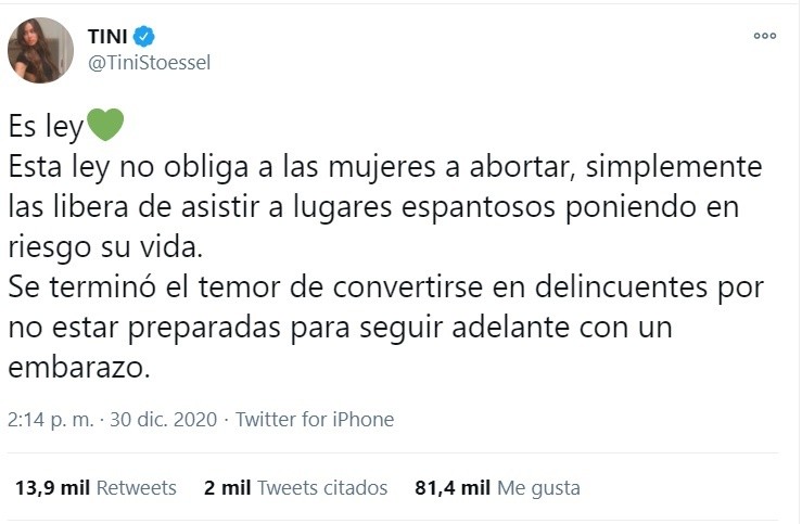 MARTINA "TINI" STOESSEL (28) Y SU APOYO A LA LEY QUE PERMITE MATAR NIÑOS A DEMANDA...