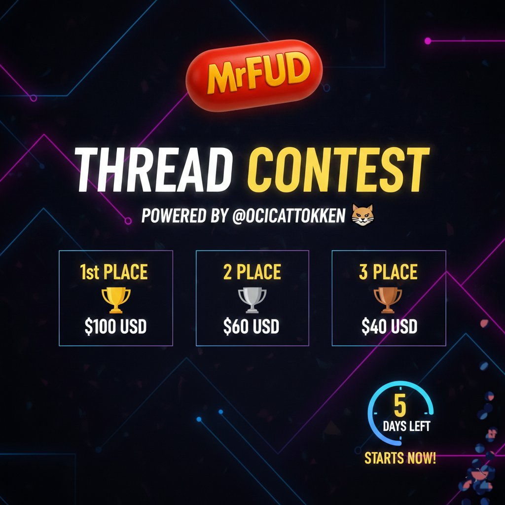 🚨 CONTEST ALERT: $200 UP FOR GRABS! 🚨
​The @Mrfudfun Thread Contest is LIVE! 🚀
​Powered by <a href="/ocicattoken/">OciCat Token</a>, we want to see your best deep dives into the ultimate launchpad. 🐈‍⬛💨
​PRIZES:
🥇 $100 | 🥈 $60 | 🥉 $40
​TO ENTER:
1️⃣ Follow @Mrfudfun
2️⃣ Create a detailed thread about