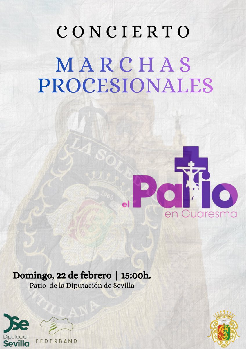 BandaCantillana's tweet photo. 🎶𝗘𝗟 𝗣𝗔𝗧𝗜𝗢 𝗘𝗡 𝗖𝗨𝗔𝗥𝗘𝗦𝗠𝗔

✍🏻El próximo Domingo 22 de febrero a las 15:00h ofreceremos un concierto de marchas procesionales organizado por @DIPUSEVI y la colaboración de @FederbandSev .

📍Avenida Menéndez Pelayo, 32 (Sevilla)

#SuenaCantillana https://t.co/adyhWF5RcF