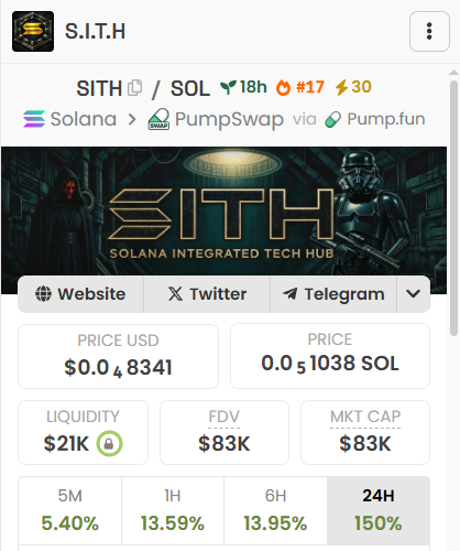 In the bloody seas of $SOL 

$SITH will standout! 

Back at 80k! 

We will go beyond this one so make sure to grab your bags because we're about to take off! 

linktr.ee/SITHonSOL