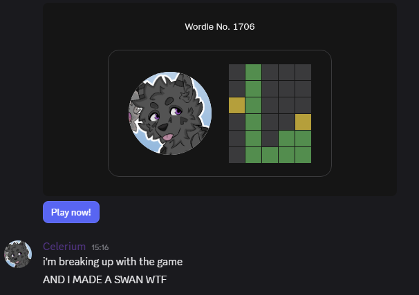 sorry i'm bad at wordle but i'm good at doing duck or swan idk