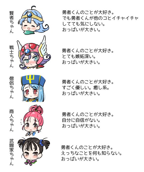 今後の展開のロードマップ的な意味も込めてザックリと性格考えてみました。
人選も性格もぜんぶ予定なので変更の可能性はあります 