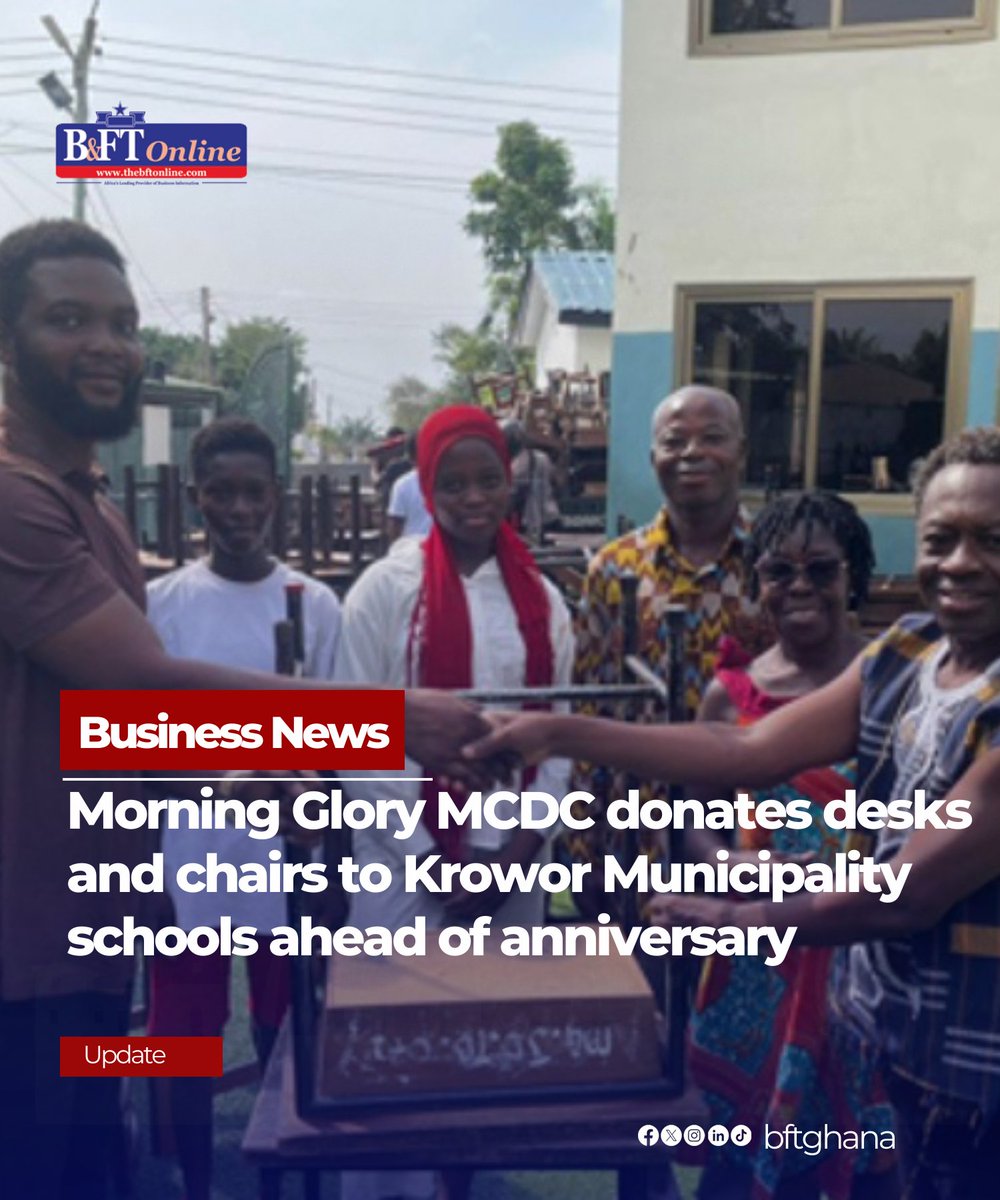 bftghana's tweet image. Morning Glory MCDC has donated more than 300 tables and chairs to five schools in the Krowor Municipality, as part of...

Read more; thebftonline.com/2026/02/19/mor…

#bftonline #bftnews #busines