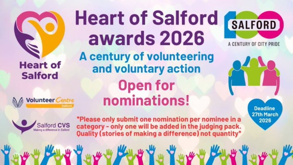 Heart of Salford awards open for nominations!

*Please only submit one nomination per nominee in a category - only one will be added in the judging pack.* 

buff.ly/YUpWYha