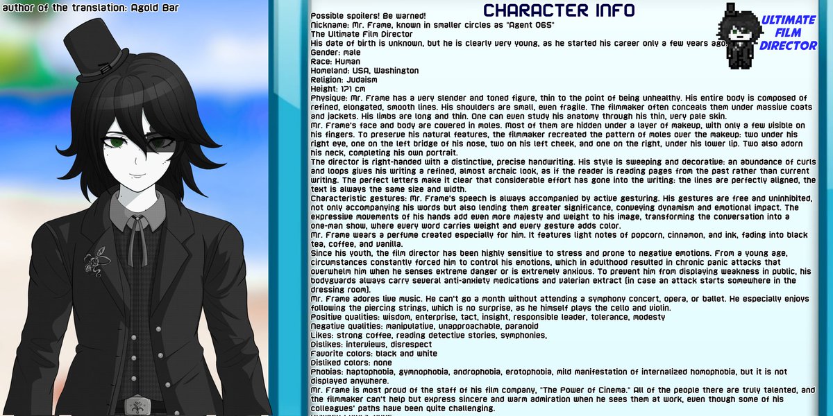 dobaridonpaa's tweet photo. Mr. Frame - Ultimate Film Director info
  
ʚ♡⃛ɞ  Thanks for the translation @agoldbar8 :3

#fangantwt #danganronpa #fanganronpa #fangan https://t.co/tbepzfnenK