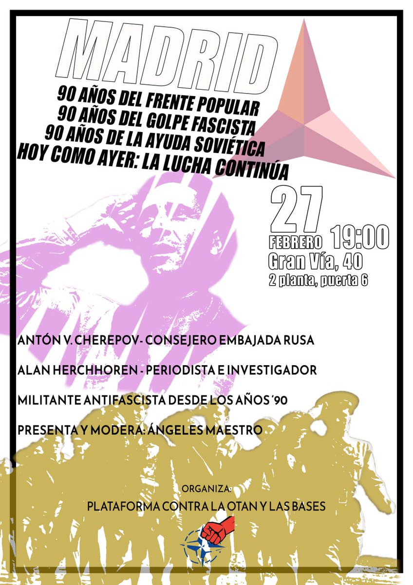 Recordatorio. Importante acto 27 febrero en Madrid: La ayuda soviética a la Republica española.
Por favor difunde.