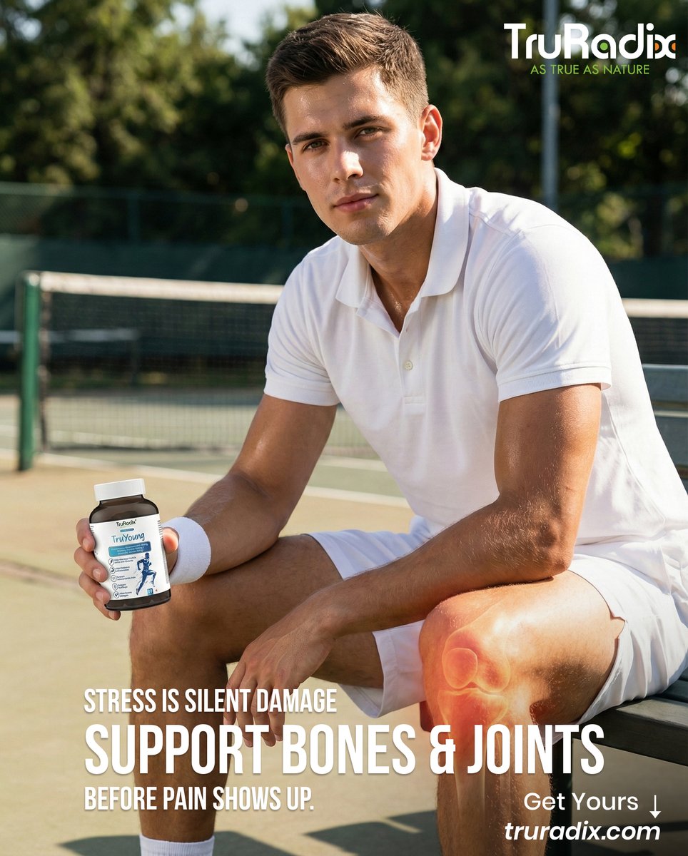 Stress is silent—but damaging. 🧠🦴 TruYoung helps you recover, strengthen joints, and sleep better with Glucosamine, Magnesium &amp; Turmeric.
💊 Feel protected before pain begins.
🔗 truradix.com #TruYoung #StressRecovery
