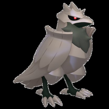 Miri's shiny Corviknight, Cobre! She got him as a lil rookidee when he stole food from her during a picnic! 

He might appear as a big, intimidating metal creature but he's just a birb on the inside. Also one of her strongest mons!