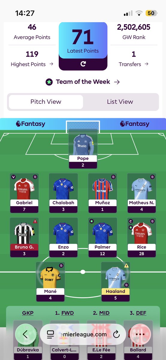 BennyBoyFPL's tweet photo. 650k > 500k. Declan the highlight. Muñoz transfer in and Nunes off at 59 minutes with a clean sheet the lowlights. https://t.co/OYsLJTVbro