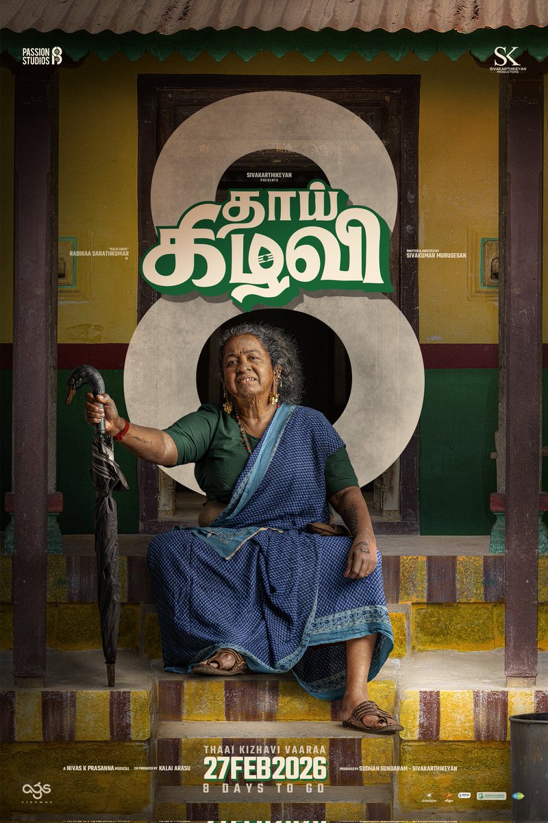 8 days to meet our #ThaaiKizhavi on the big screen.

The drama, the emotion, the entertainment - all set to unfold from Feb 27.

#ThaaiKizhaviFromFeb27 

<a href="/Siva_Kartikeyan/">Sivakarthikeyan</a> <a href="/KalaiArasu_/">Kalai Arasu</a> <a href="/Sudhans2017/">Sudhan Sundaram</a> <a href="/SKProdOffl/">Sivakarthikeyan Productions</a> <a href="/PassionStudios_/">Passion Studios</a> <a href="/realradikaa/">Radikaa Sarathkumar</a> <a href="/Dir_SivakumarM/">Sivakumar Murugesan</a> <a href="/archanakalpathi/">Archana Kalpathi</a>