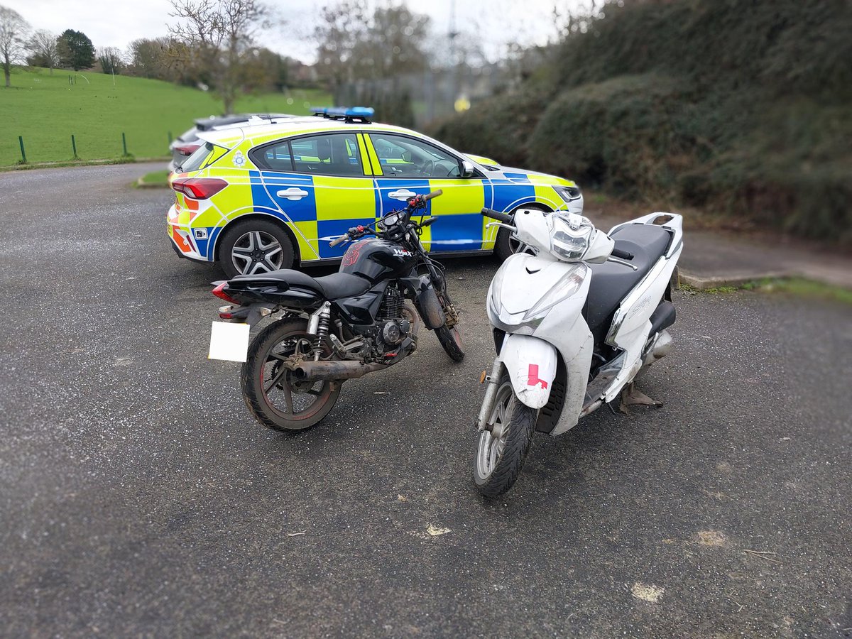 Humberbeat_NL's tweet photo. Thanks to observant members of the community for sighting these two motorcycles yesterday; one stolen and one being ridden without insurance. Both now recovered by your local NPT cops!  #MotorcycleRecovery #LocalPolice #StolenVehicle #NPTPolice #OpYellowfin https://t.co/jUyfdqW0tH