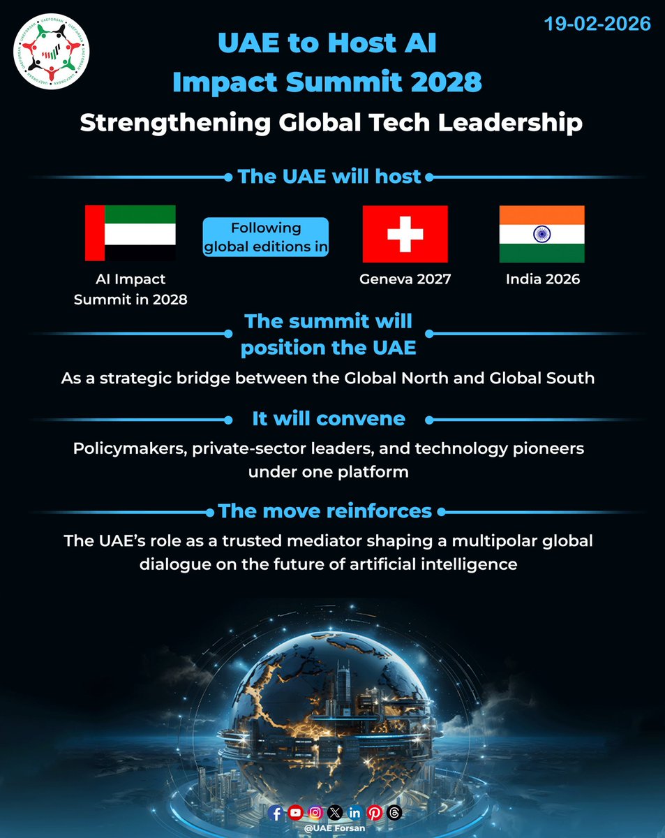 UAE to Host AI Impact Summit 2028, Strengthening Global Tech Leadership 
#UAE #AbuDhabi #AI #AIImpactSummit2028 #AIImpactSummit