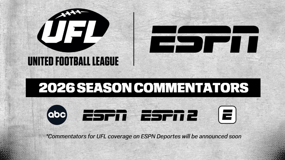 ESPN announces '26 <a href="/TheUFL/">United Football League</a> commentator lineup - ft. veteran spring football experts

🏈All 13 signature voices returning from '25 season
🏈Expanded access takes fans inside the game in engaging ways
🏈Real-time sports betting insight as action unfolds

🔗bit.ly/4tJKf29
