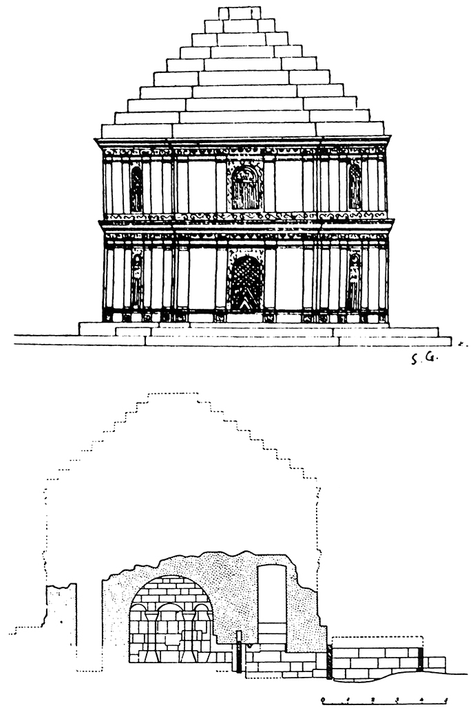 TMauretanian's tweet photo. The Mausoleum of Blad Guitoun, near modern Thenia (Kabylia, Algeria), is a Late Antique mausoleum (5th-6th c. AD), likely built for a Christian Berber chief. it's octagonal and two-storied, crowned with a stepped pyramid, it stands on a square platform with a possible eastern altar, echoing earlier North African royal tombs like the Medracen. Its façades combine geometric carvings and Christian symbols (chalice & fish), framed by Ionic half-columns in a late style reminiscent of regional churches such as the basilica of Tigzirt. Inside, a circular burial chamber surrounded by an annular gallery suggests both Libyan tradition and possible ritual use (incubation?). The fall of the Empire appears to have led to a resurgence of Libyan artistic traditions, maintaining continuity with forms and techniques developed during the Pre-Roman period. Indeed, here, the monument shares striking similarities with the Royal Mausoleum of Mauretania, which dates to the early 1st century BC.