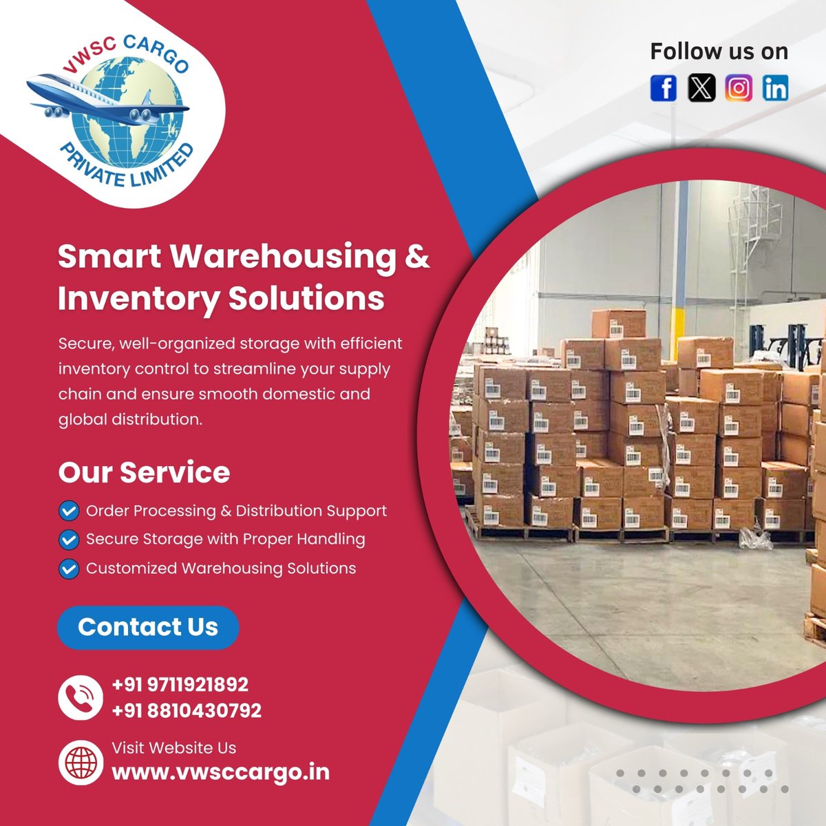 VWSC211454's tweet photo. Professional &amp; Trust-Focused (Best for LinkedIn)
Headline: Optimized Storage, Seamless Distribution.

🌐 Visit us: https://t.co/Zj6mY1kp7Q
📞 Contact: +91 9711921892 | +91 8810430792

#LogisticsSolutions #Warehousing #SupplyChainManagement #VWSCargo #InventoryControl #GlobalTrade https://t.co/EYKzWnO7lN