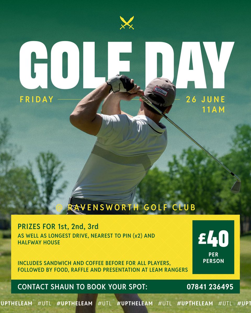 🏌️‍♂️ 𝗚𝗢𝗟𝗙 𝗗𝗔𝗬 𝟮𝟬𝟮𝟲 — Our golf day is back for another year and it’s always a great day.

🗓️ Friday, 26th June, 11am
⛳️ Ravensworth Golf Club
💷 £40 per person

If you’re interested, contact Shaun (07841 236495) to book your place.

#UpTheLeam #UTL 🔰