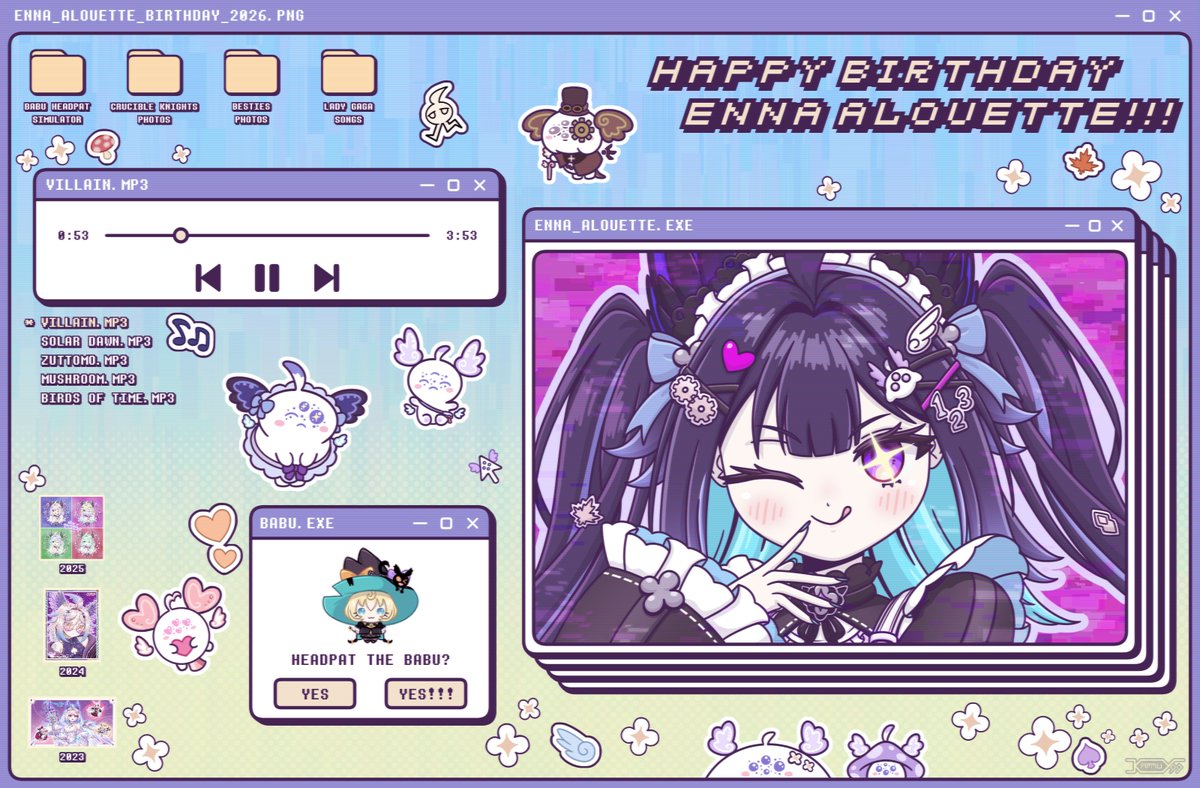 Happy birthday to the beautiful, funny and cute songbirb that lives in our computers and phones (and especially in our hearts 💜🕊️) ENNA ALOUETTE!!!
#EnnDay2026 #Palouette