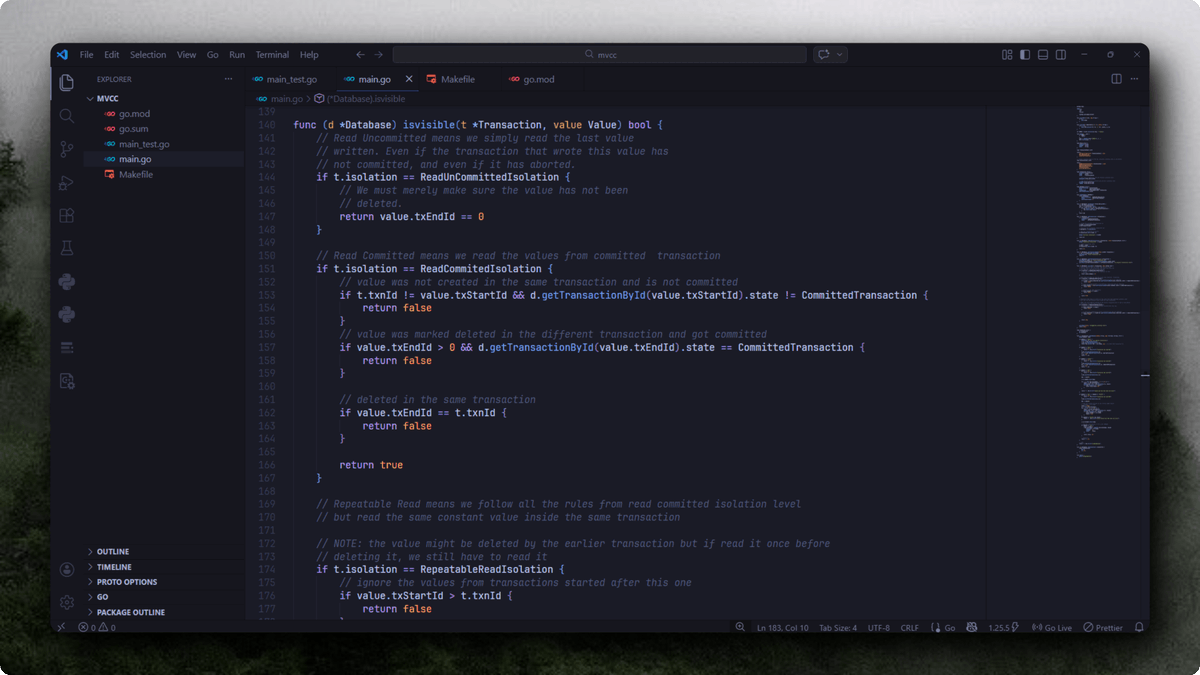done implementing read uncommitted, read committed and repetable read isolation levels in my project. 

will be implementing snapshot isolation and serilizable isolations next using mvcc
