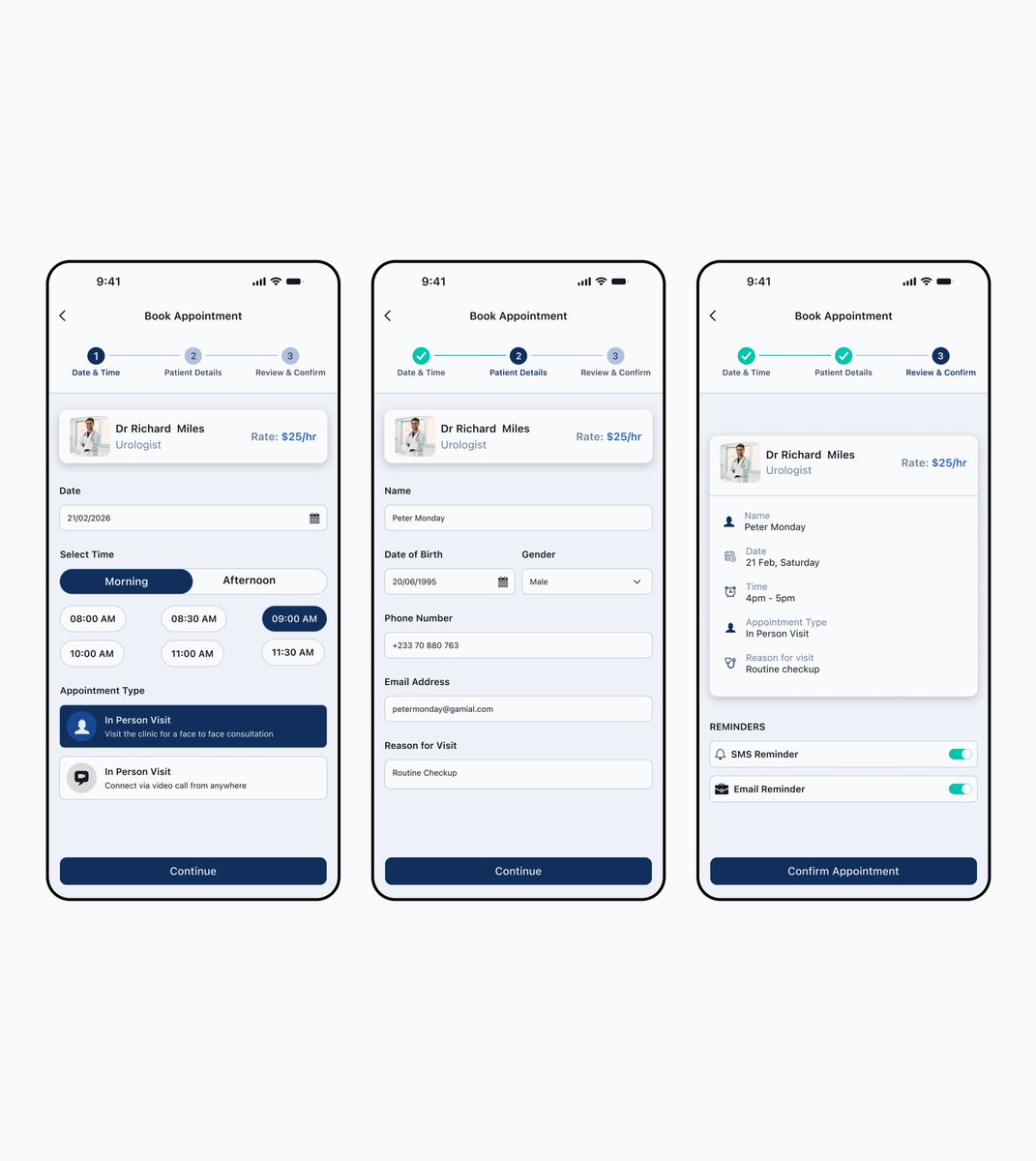 FortuneUIUX's tweet photo. Users don’t abandon booking flows.
They abandon overwhelm.
For Medico+, I used progressive disclosure to reduce cognitive load and improve Completion

Good UX removes friction. 

Open to product design roles &amp; collaborations.
#ProductDesigner #UXStrategy #HealthTech #healthcare https://t.co/LnOvqkBpEu