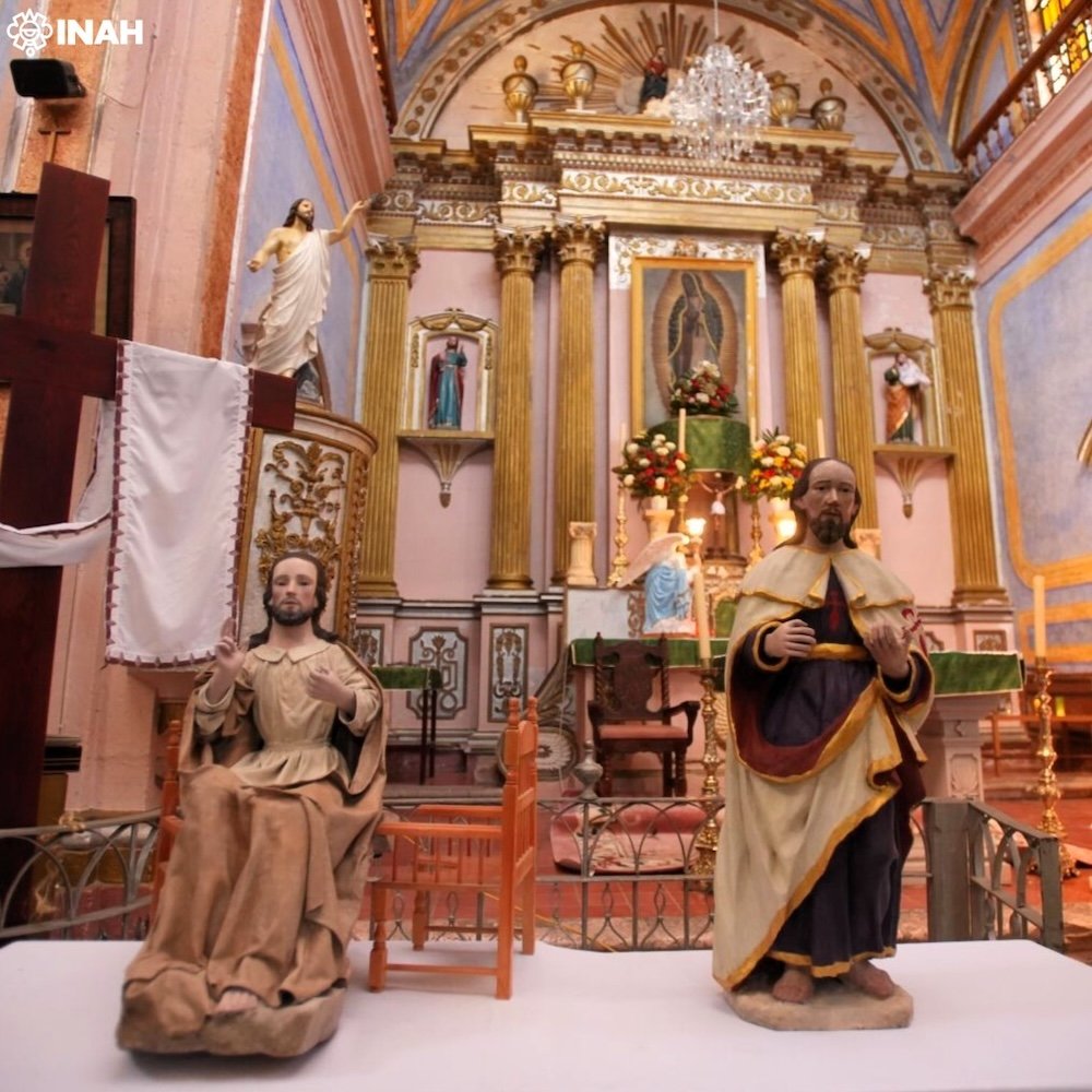 INAHmx's tweet photo. #ENTÉRATE 📢 Tras restauración, tres piezas históricas regresaron a la comunidad de El Cuidado, en Zacatecas

Se trata de un conjunto de esculturas barrocas, fechadas entre los s. XVIII y XIX, representativas de Dios Padre, Cristo y Santiago Apóstol

Lee: https://t.co/T6RDRFVuLr https://t.co/IqDm9YQEXA