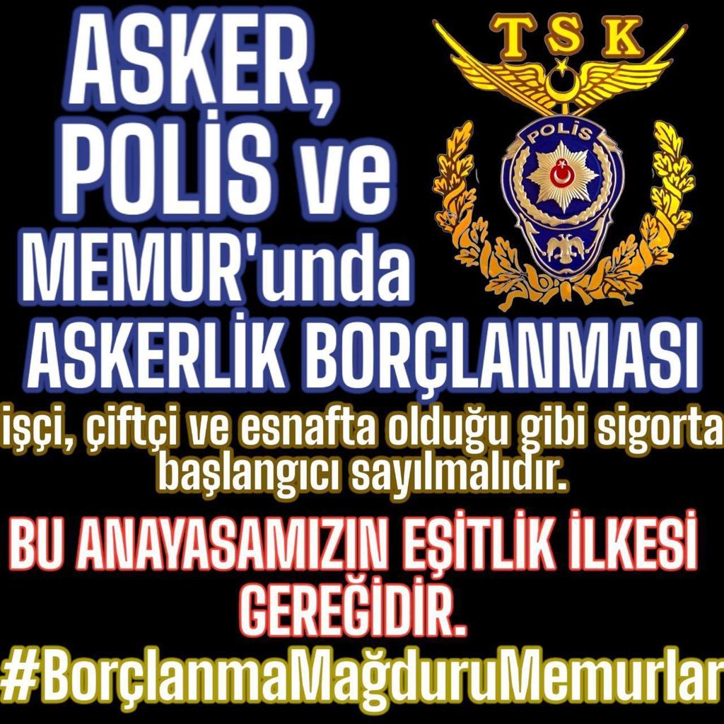 <a href="/YalcinDoganVHP/">Yalçın Doğan</a> DEVLET BÜYÜKLERİMİZE SESLENİYORUZ.

Her sabah evinden eşiyle çocuğuyla helalleşerek çıkan
Ne zaman işten döneceğini belli olmayan
Vatan için şehit olan olan
Polis ve Askerlerin #AskerlikBorçlanması Mağduriyeti artık çözülsün istiyoruz.
#PoliseBakanYokMu