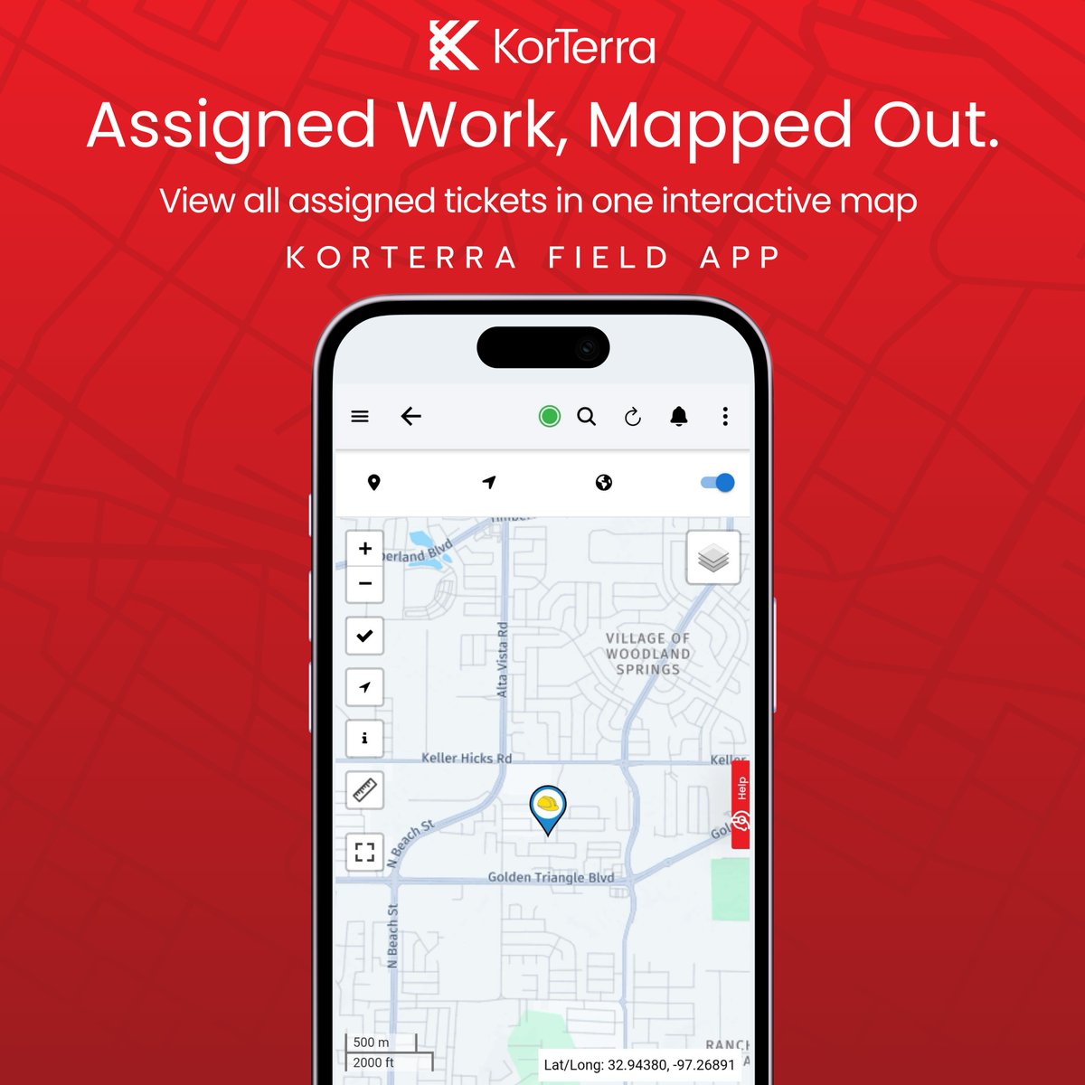 The KorTerra Field App puts GIS maps, parcel boundaries, and facility data directly in the hands of your field crew. No switching systems, no extra steps. See ticket locations and asset overlays in one streamlined, mobile-friendly view built for the field.